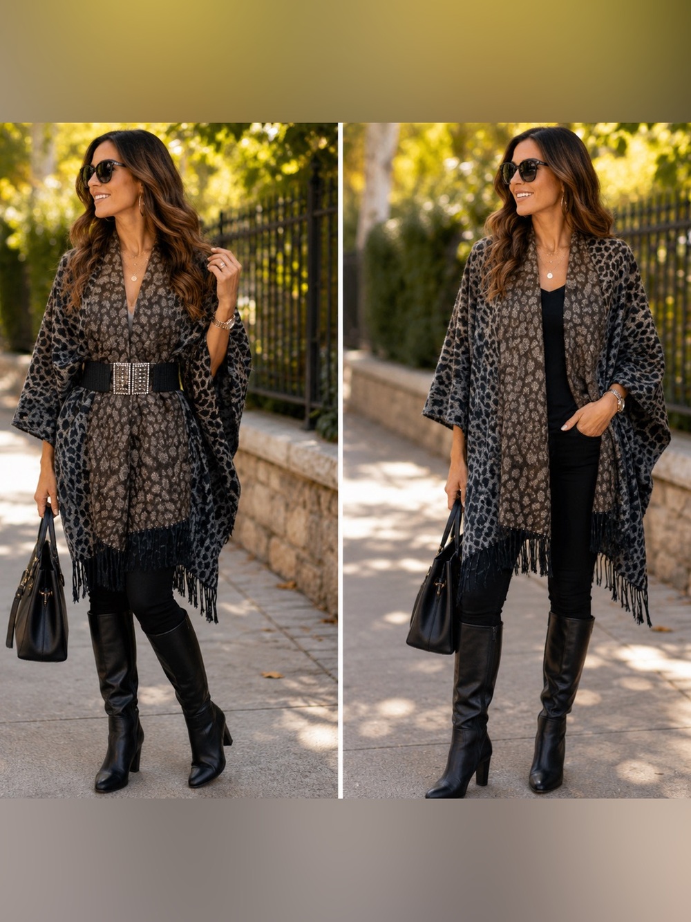 Cejón Leopard Animal Print Fringe Shawl Poncho Wrap